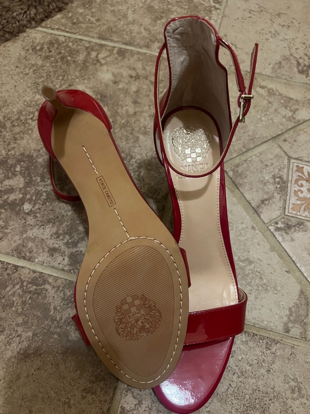 Vince Camuto Red Patent Leather Ankle-Strap Sandals